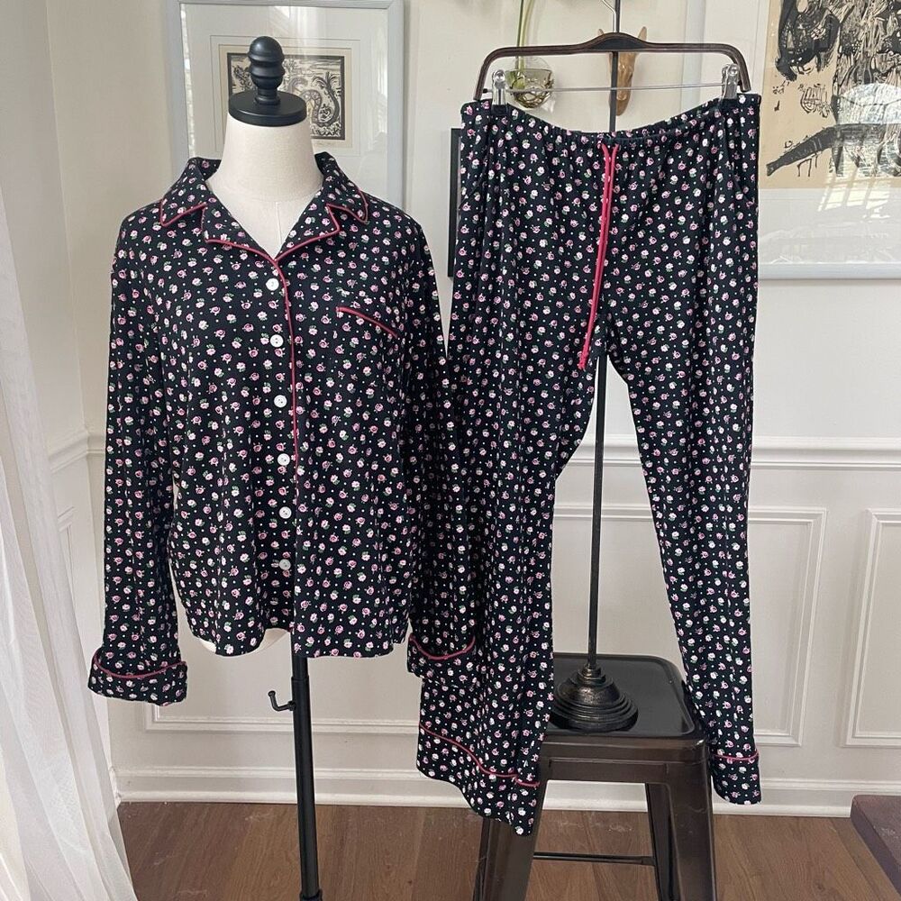 Lucky Brand Women’s 2pc Long Pajama Set Black Pink L